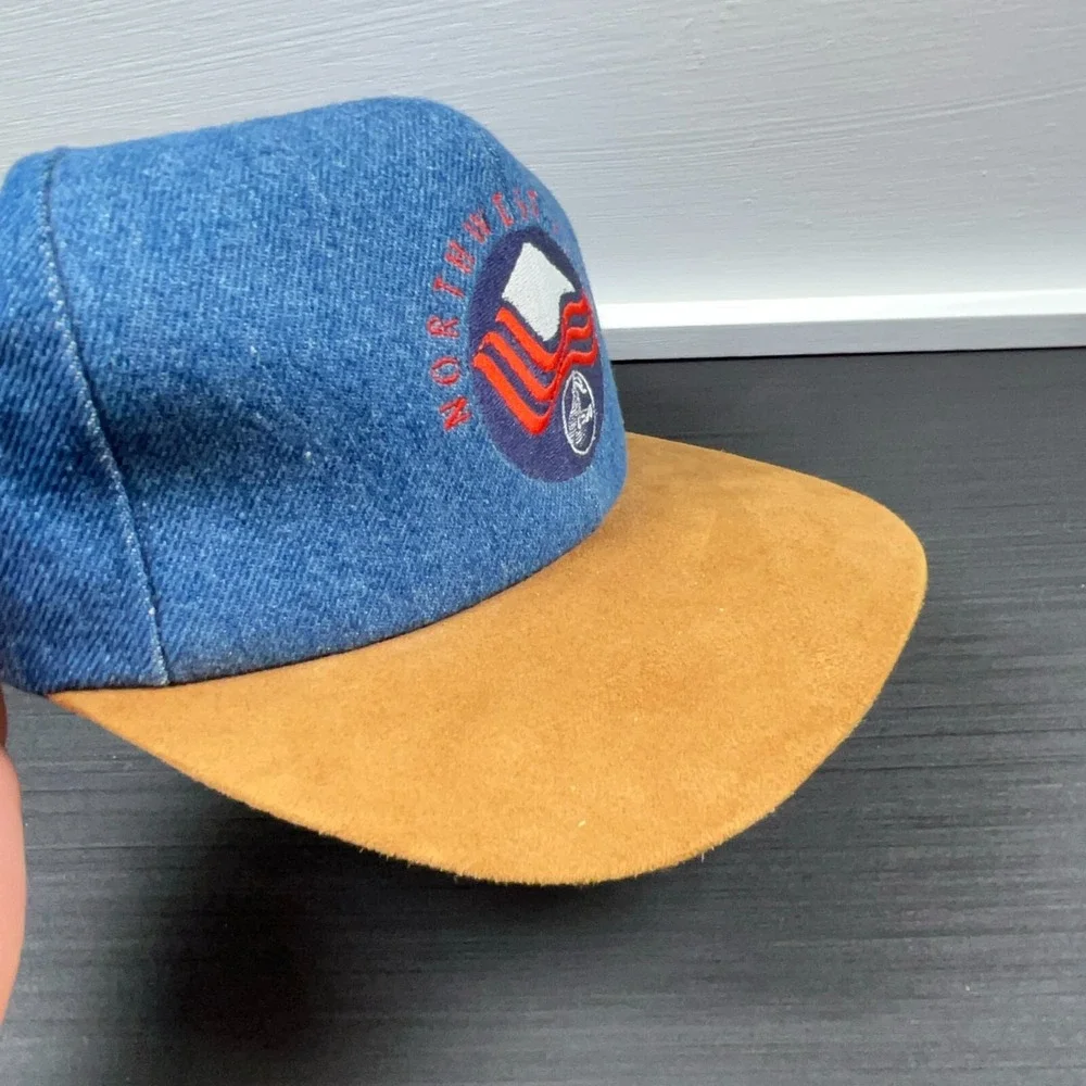 Vintage K Products Hat Cap‎ Trucker Snapback Denim Suede USA 90s Northwest Peaks